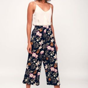 Navy Blue Floral Print Culottes